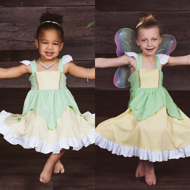 Tiana/Tinkerbell Inspired Cotton Twirl Dress Foxtail Lilies Tiana/Tinkerbell Inspired Cotton Twirl Dress Foxtail Lilies