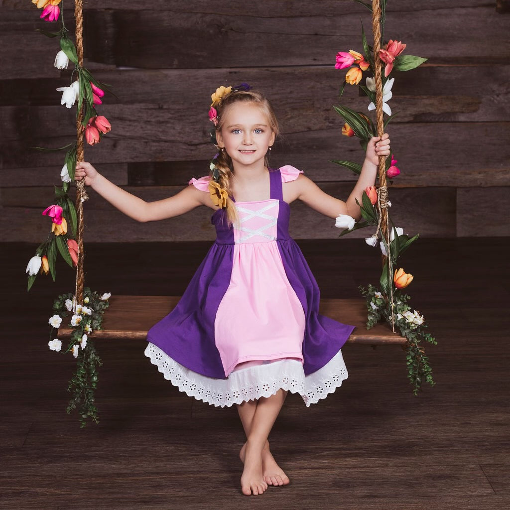 Rapunzel Inspired Cotton Twirl Dress Foxtail Lilies Rapunzel Inspired Cotton Twirl Dress Foxtail Lilies