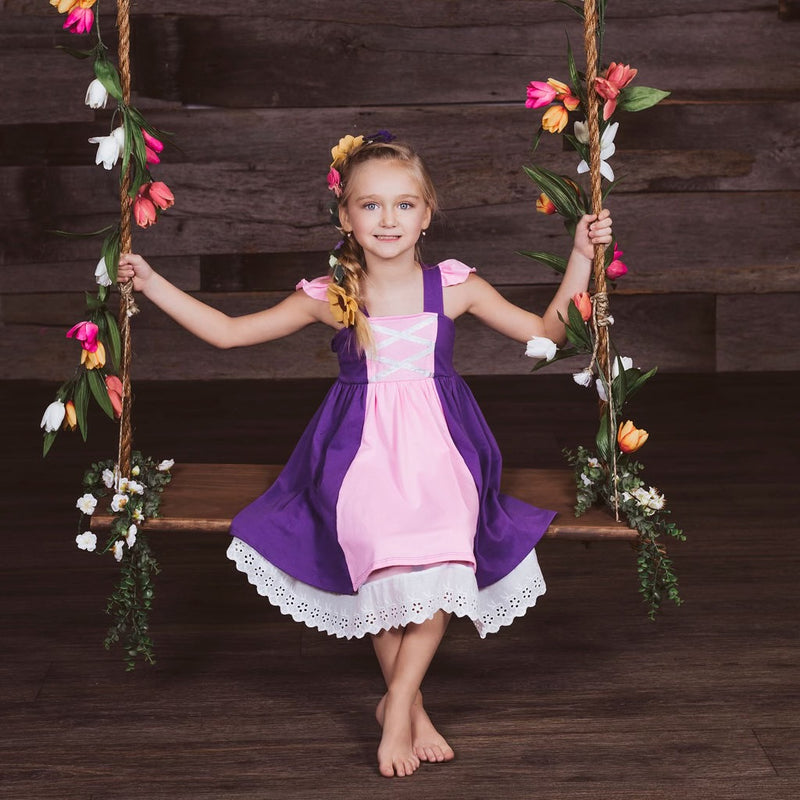 Rapunzel Inspired Cotton Twirl Dress Foxtail Lilies Rapunzel Inspired Cotton Twirl Dress Foxtail Lilies