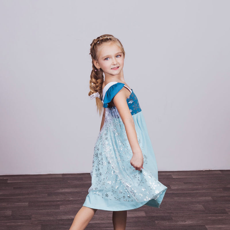 Elsa Inspired Cotton Twirl Dress Foxtail Lilies Elsa Inspired Cotton Twirl Dress Foxtail Lilies