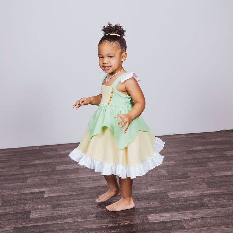 Tiana/Tinkerbell Inspired Cotton Twirl Dress – Foxtail Lilies Tiana/Tinkerbell Inspired Cotton Twirl Dress – Foxtail Lilies
